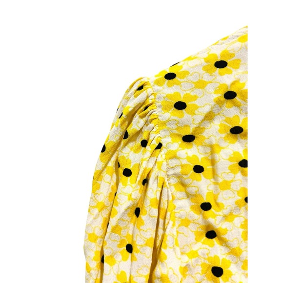 Ganni Womens Blouse Top Small Floral Wrap Tie Front Yellow White Cottagecore - Picture 7 of 14